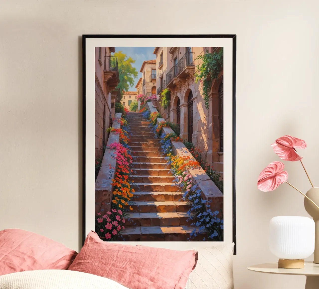 Spanish Steps adorned with vibrant floral arrangements poster da AlbertKlee