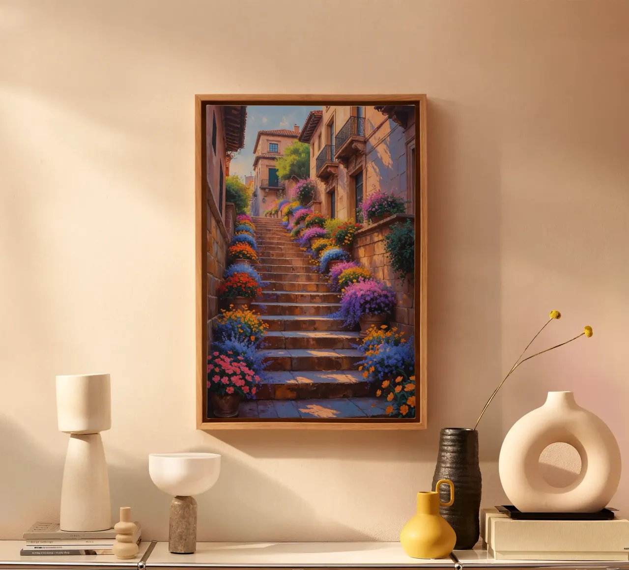 Lush floral path on the Spanish Steps tela con Cornice a cassetta da AlbertKlee