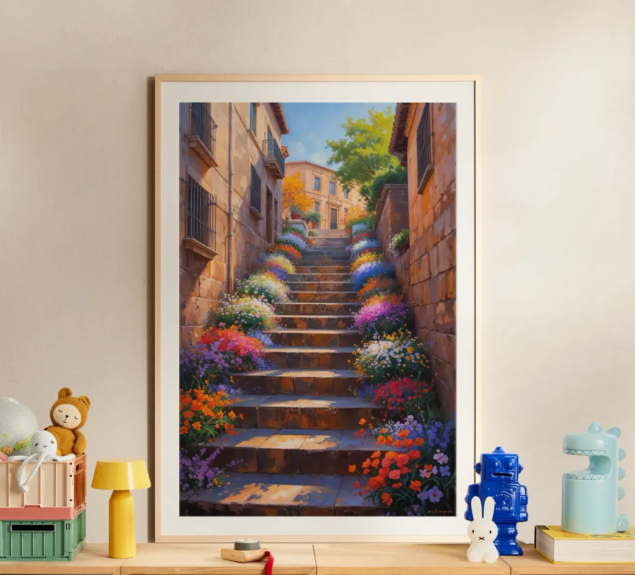 Spanish Steps illuminated by a floral symphony poster da AlbertKlee