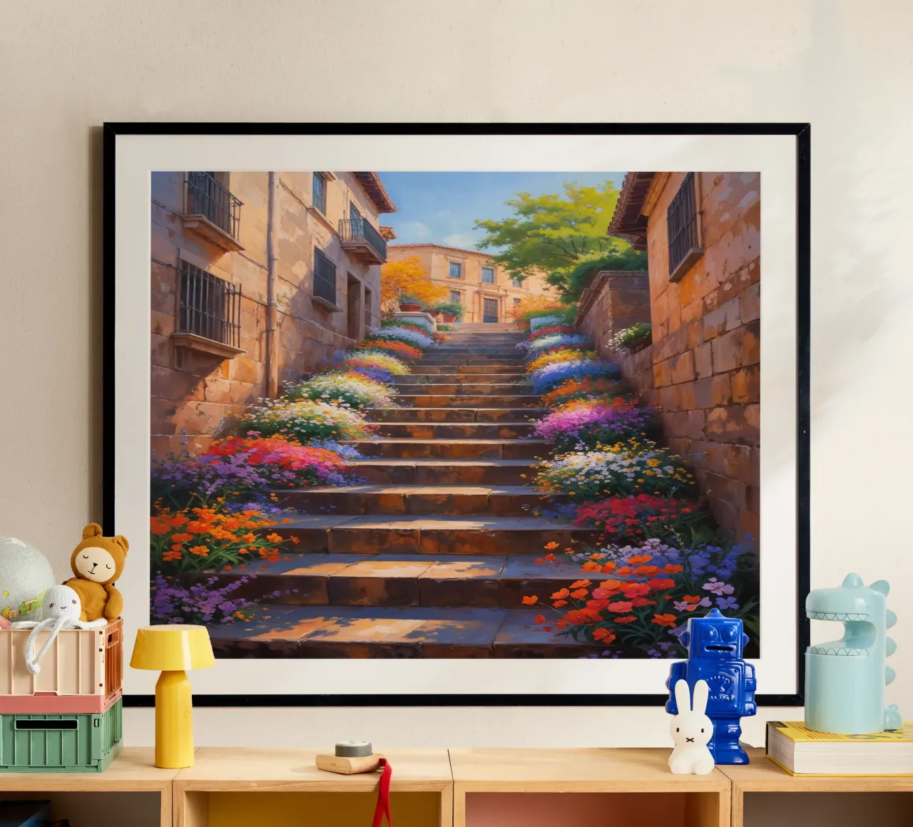 Spanish Steps illuminated by a floral symphony poster da AlbertKlee