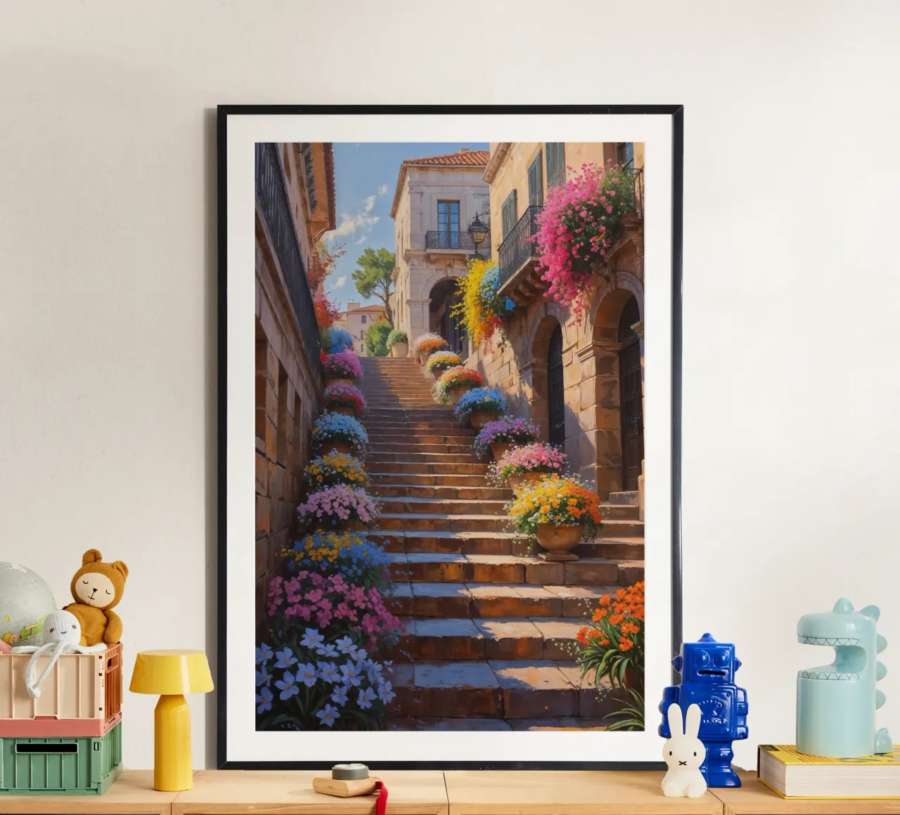 Colorful blooms cascading down the Spanish Steps poster da AlbertKlee
