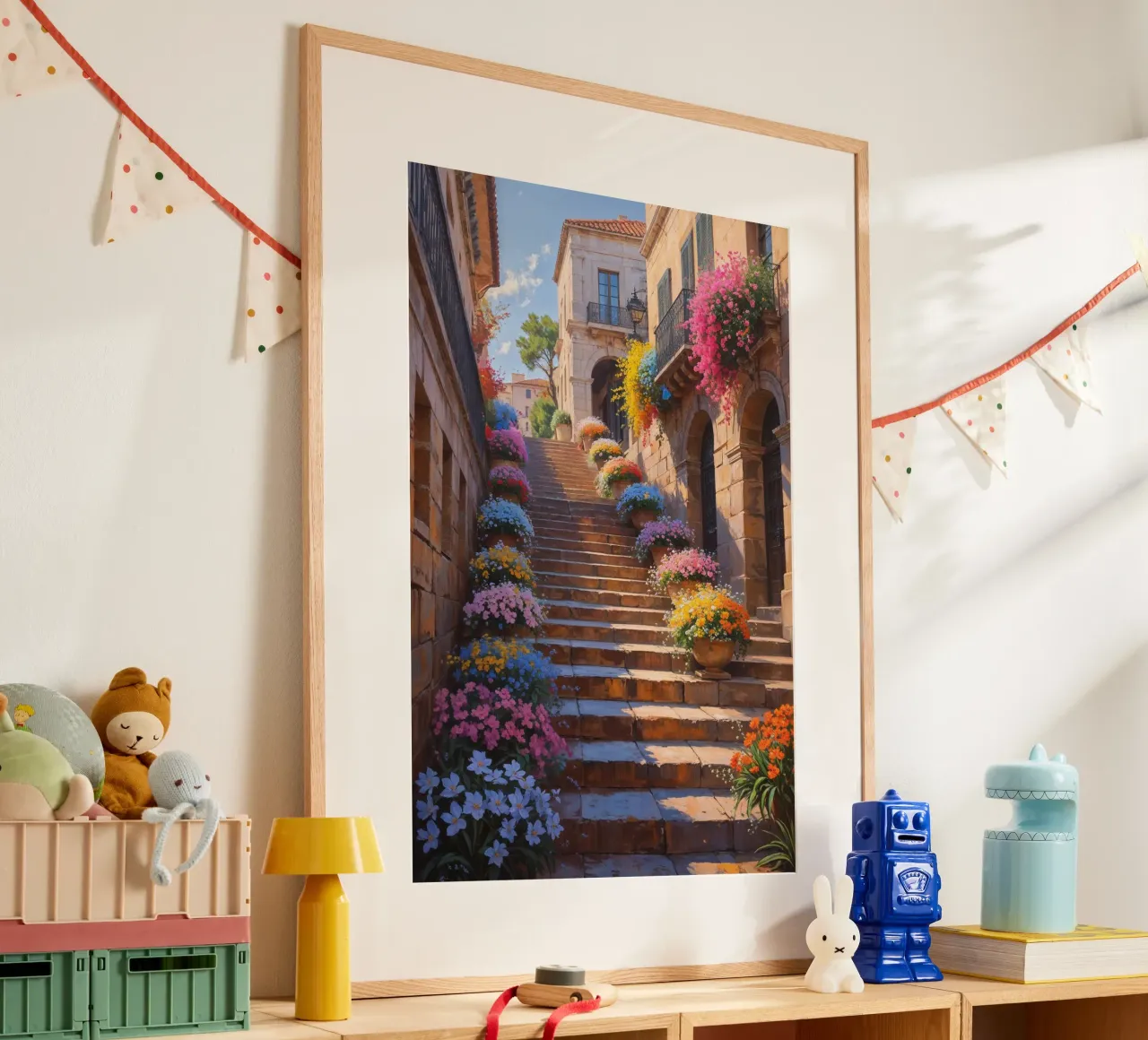 Colorful blooms cascading down the Spanish Steps poster da AlbertKlee