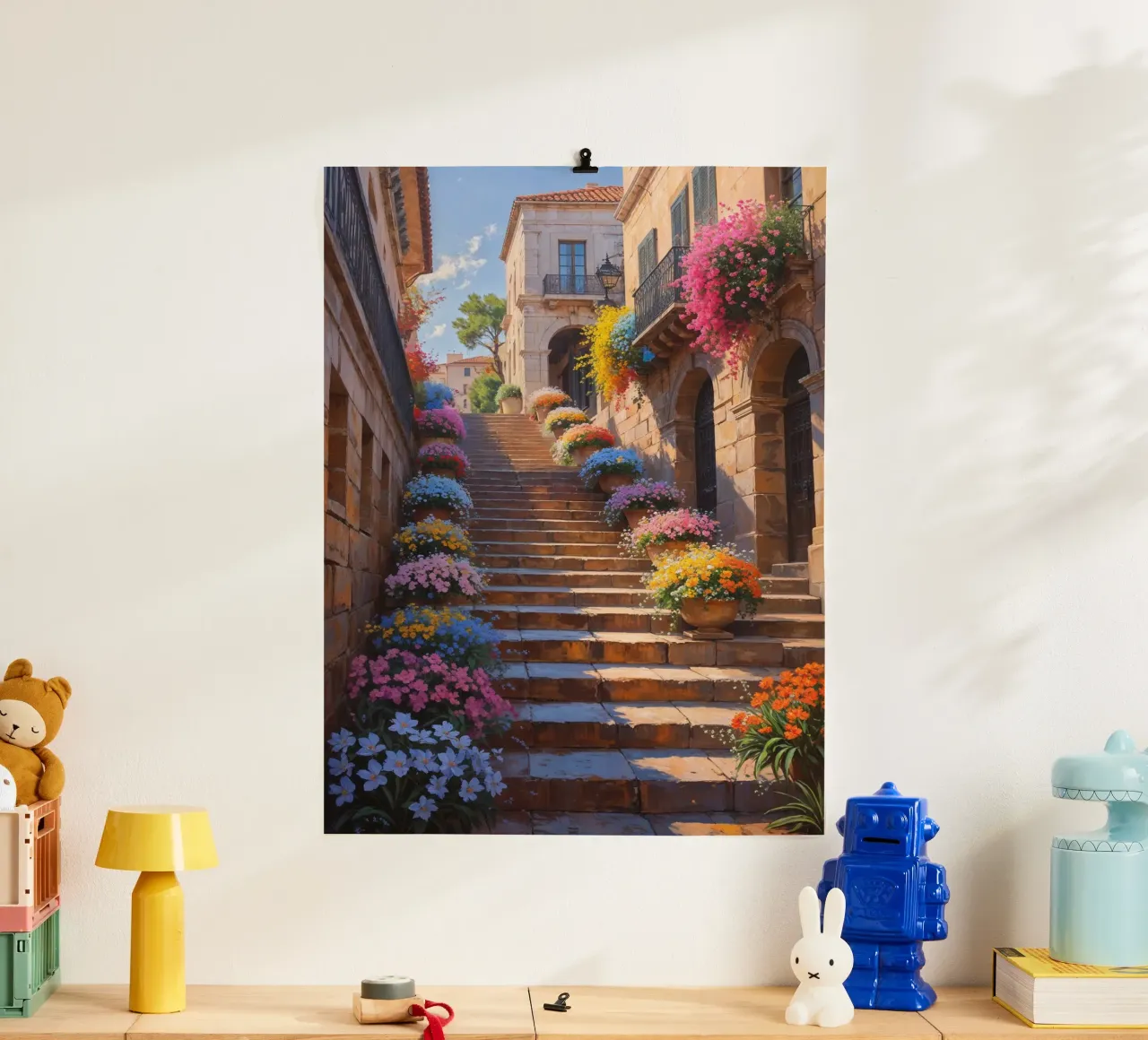 Colorful blooms cascading down the Spanish Steps poster da AlbertKlee