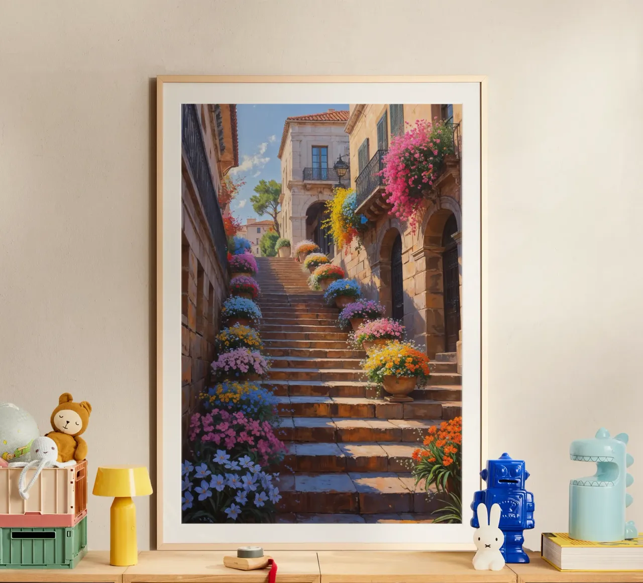 Colorful blooms cascading down the Spanish Steps poster da AlbertKlee