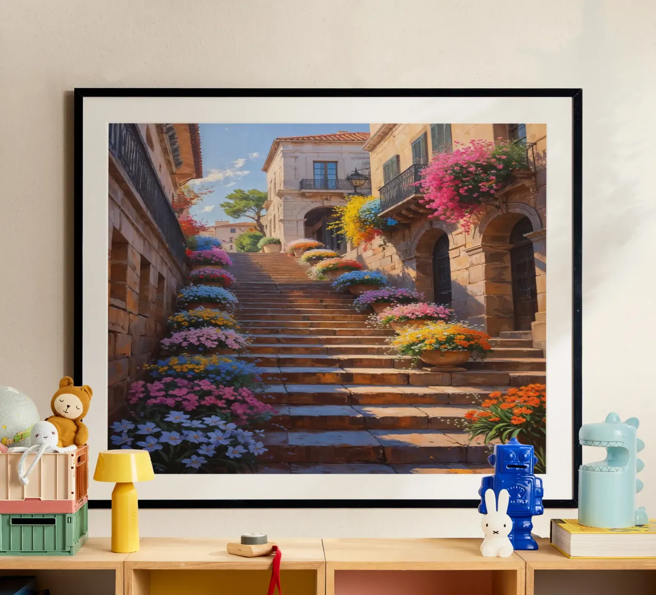 Colorful blooms cascading down the Spanish Steps poster da AlbertKlee