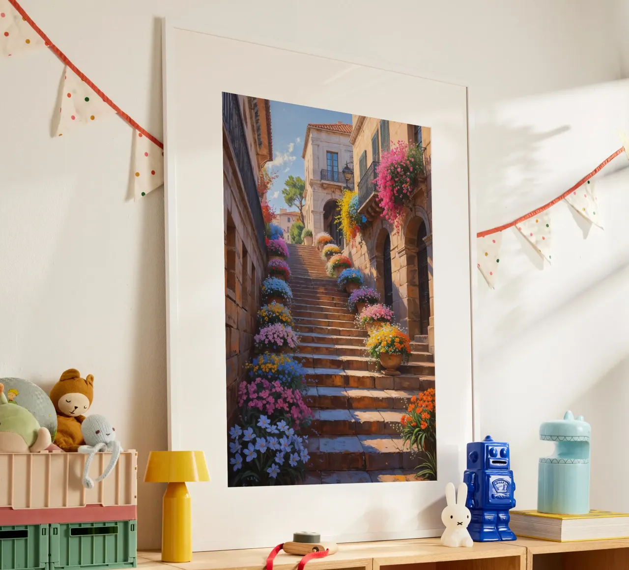 Colorful blooms cascading down the Spanish Steps poster da AlbertKlee