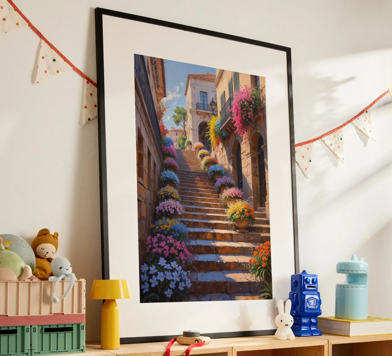 Colorful blooms cascading down the Spanish Steps poster da AlbertKlee