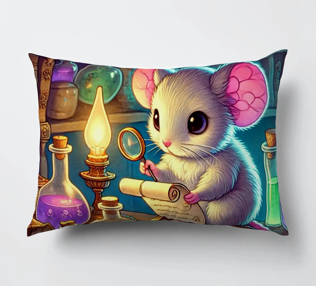 The Curious Mouse Scientist decorative cushion by FluffyToons