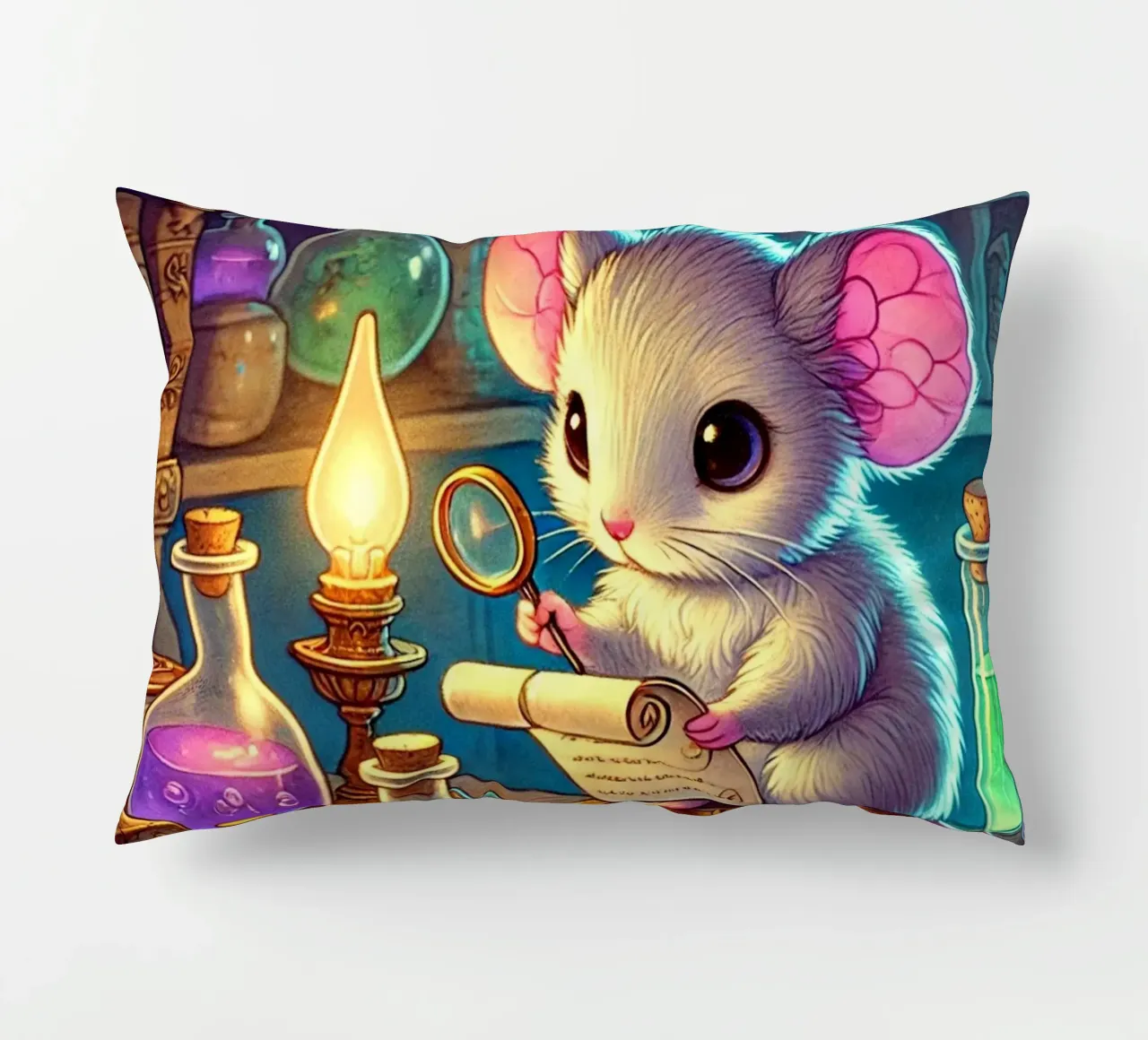 The Curious Mouse Scientist decorative cushion by FluffyToons