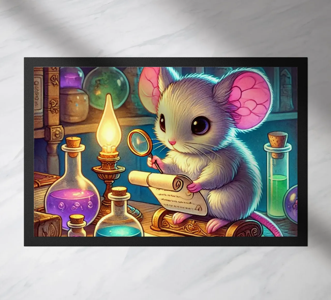 The Curious Mouse Scientist doormat by FluffyToons