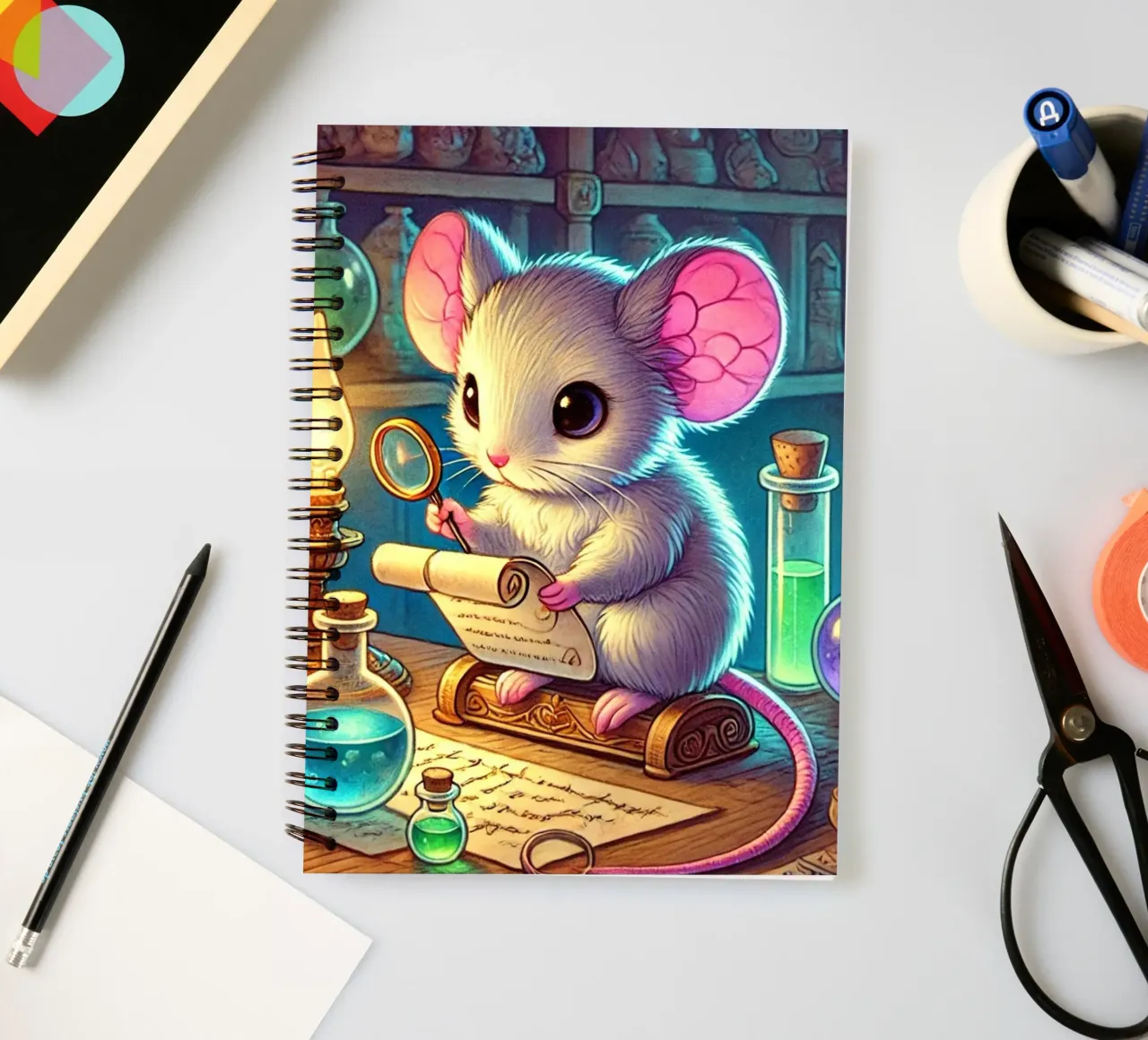The Curious Mouse Scientist spiral notebook by FluffyToons