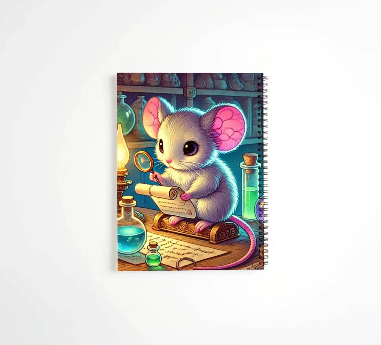 The Curious Mouse Scientist spiral notebook by FluffyToons