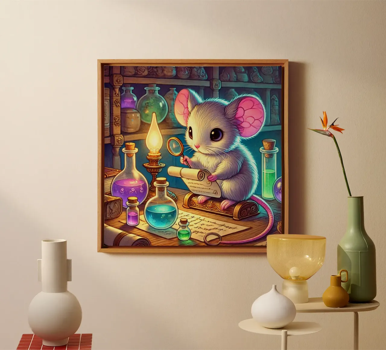 The Curious Mouse Scientist canvas with Floater frame by FluffyToons