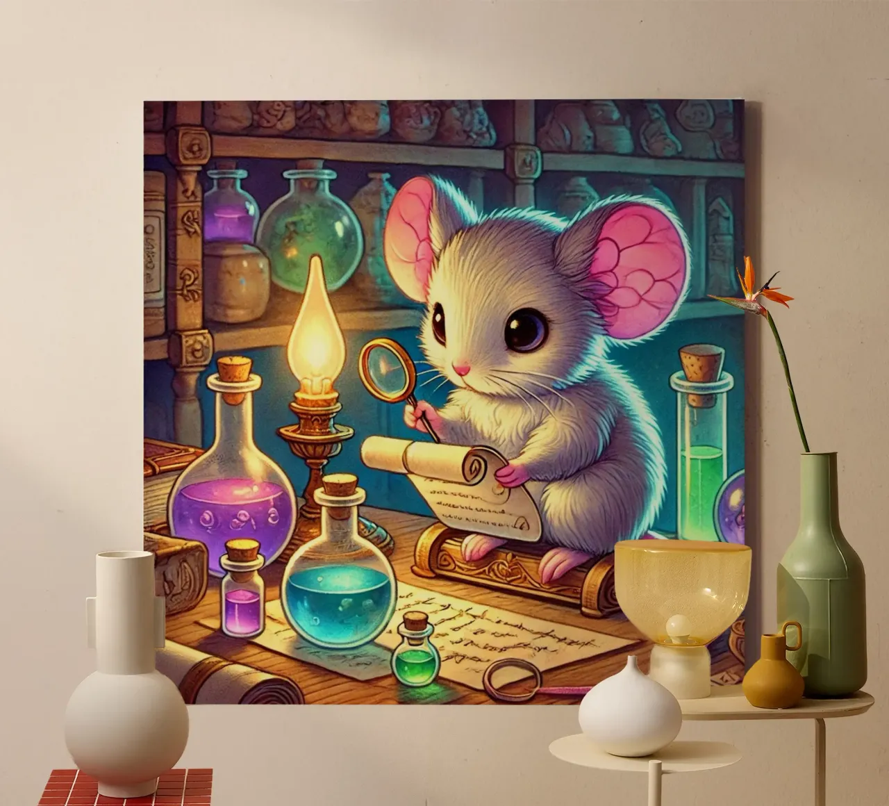 The Curious Mouse Scientist canvas with Floater frame by FluffyToons