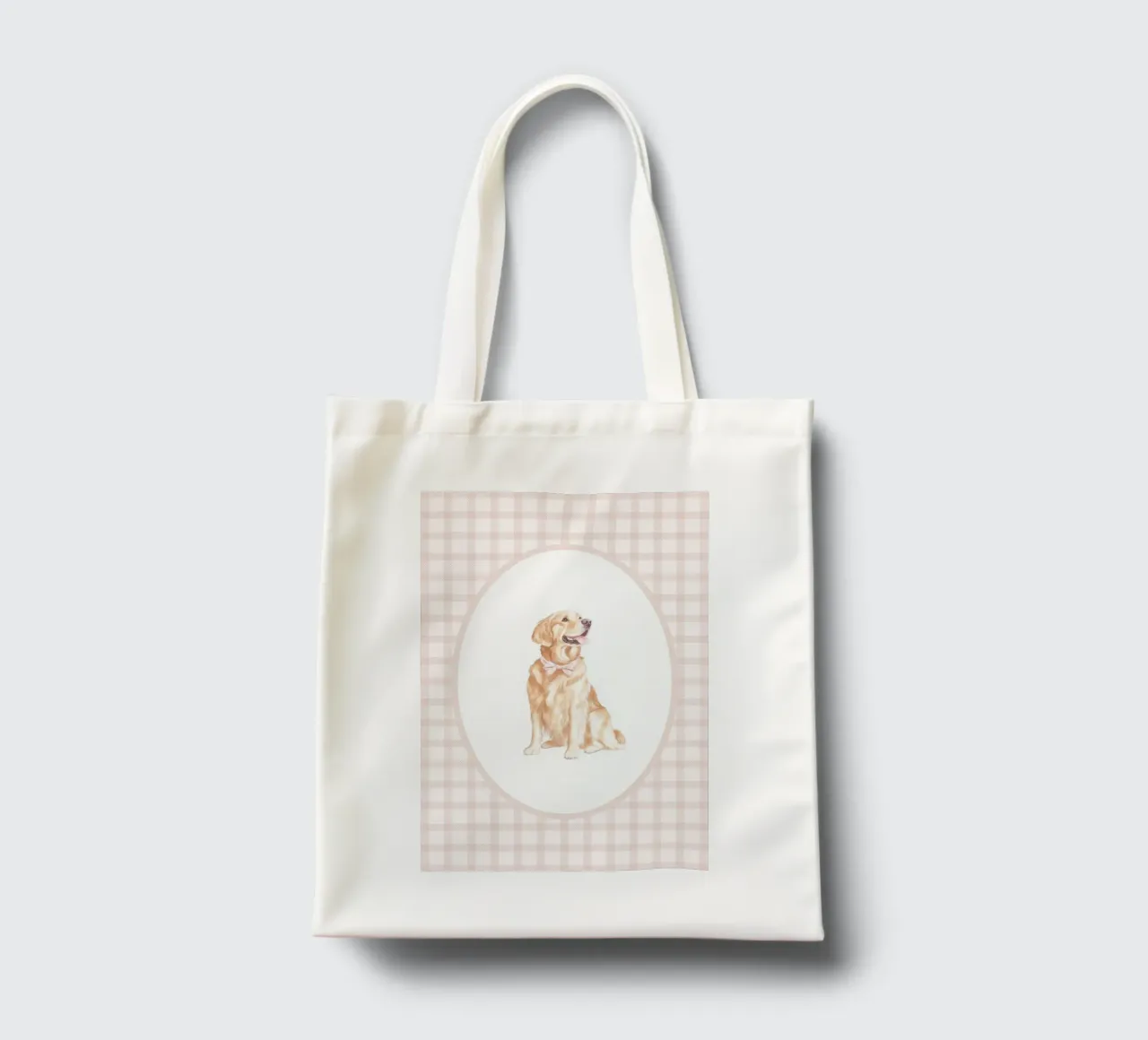 Golden Retriever con fiocco rosa borsa in juta da Jungle Joy Art