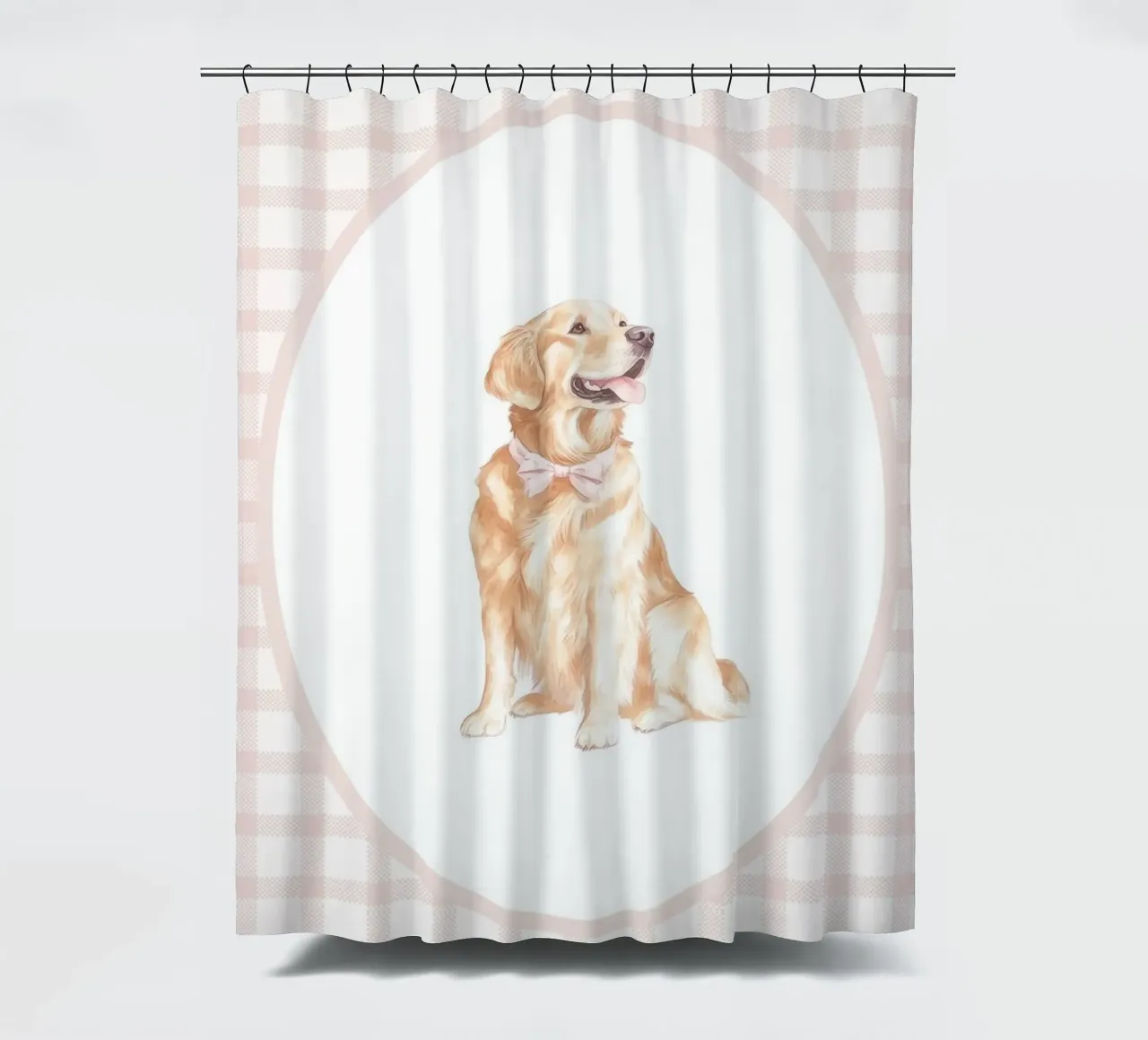 Golden Retriever con fiocco rosa tenda da doccia da Jungle Joy Art