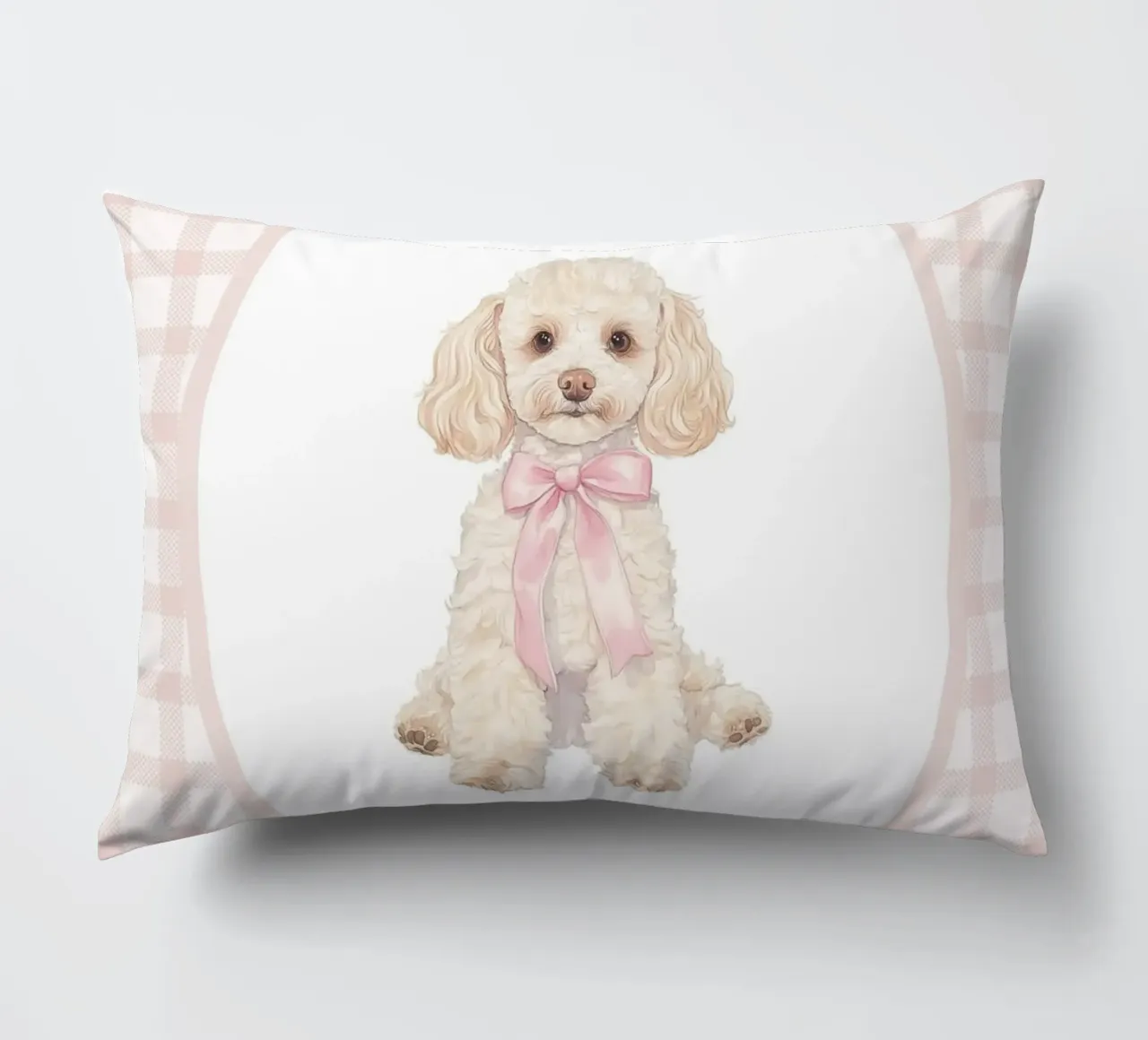 Chien caniche avec noeud rose coussin de Jungle Joy Art