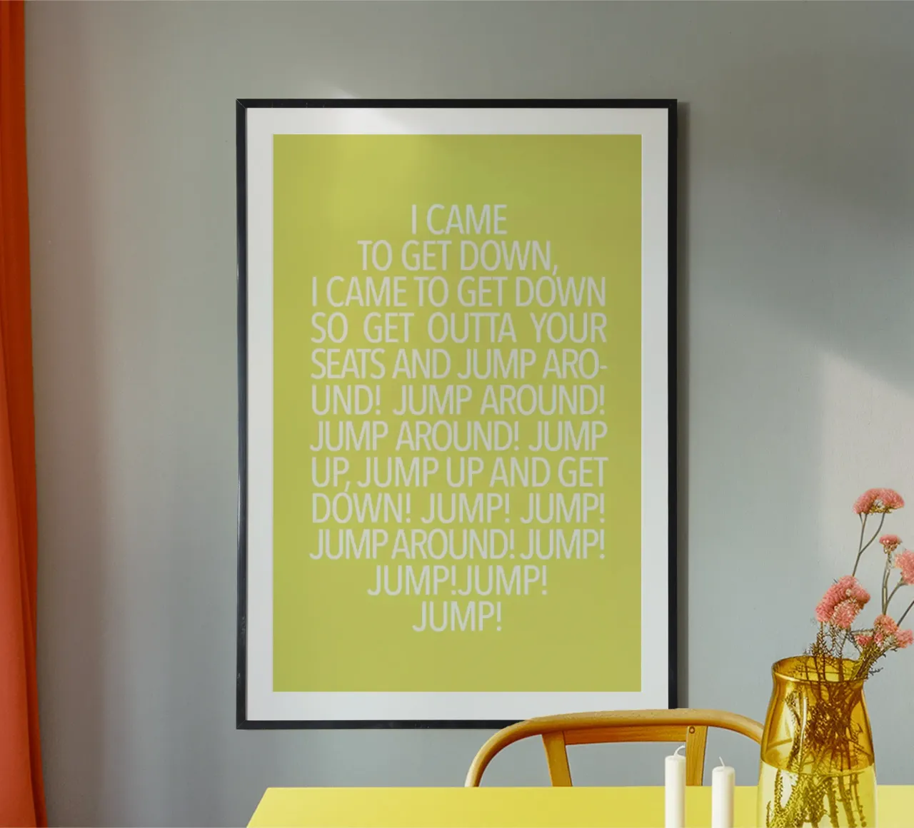 Jump Yellow poster con telaio in legno da Studio One