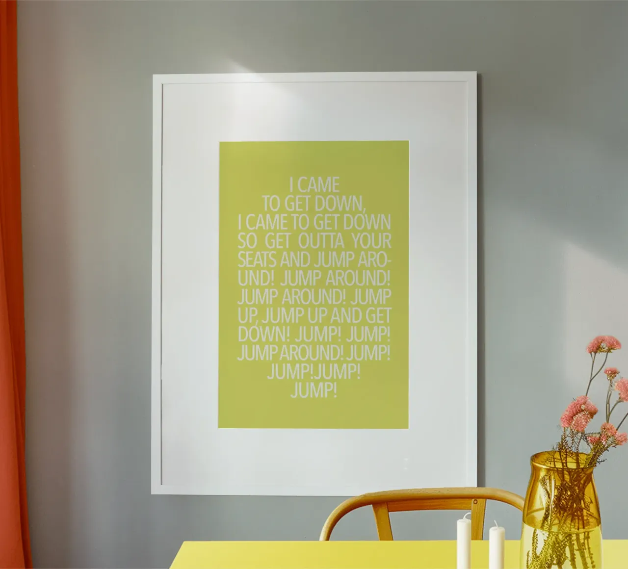 Jump Yellow poster con telaio in legno da Studio One
