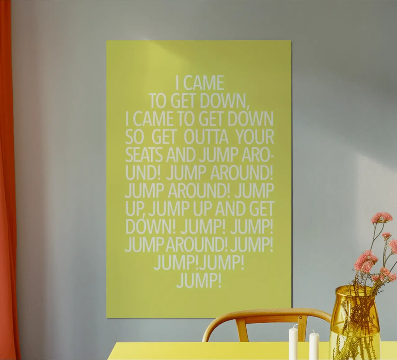 Jump Yellow poster con telaio in legno da Studio One