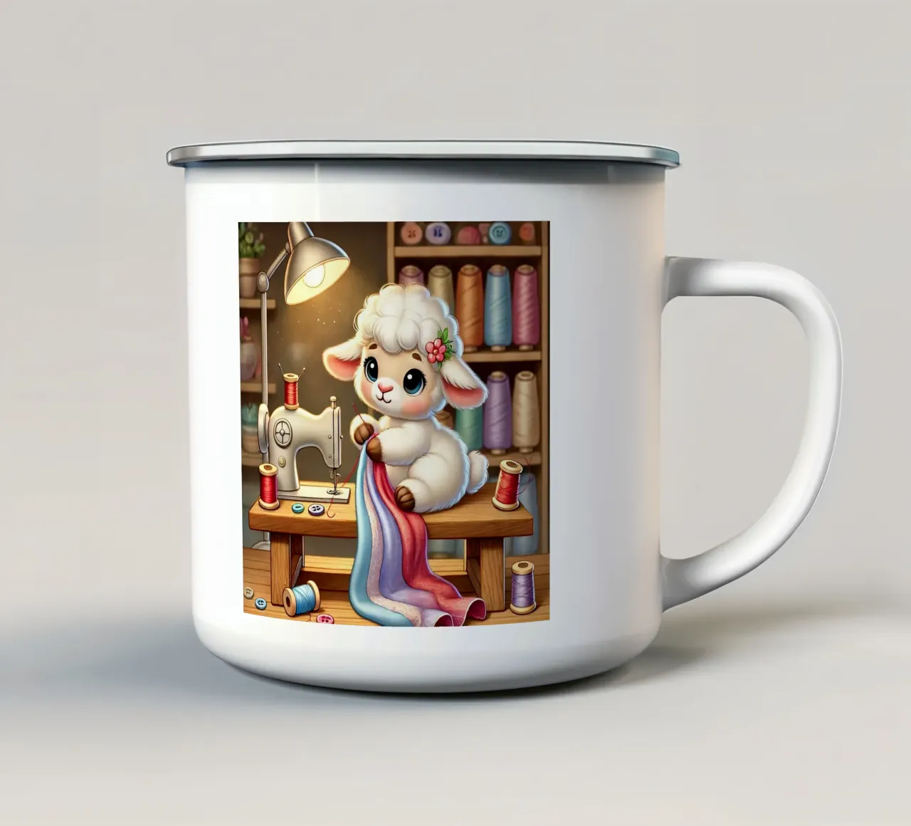 Accogliente agnello sarto tazza in smalto da FluffyToons