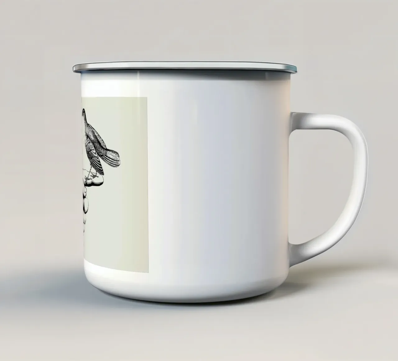 Bird in the hand enamel mug by Jacqueline Maldonado