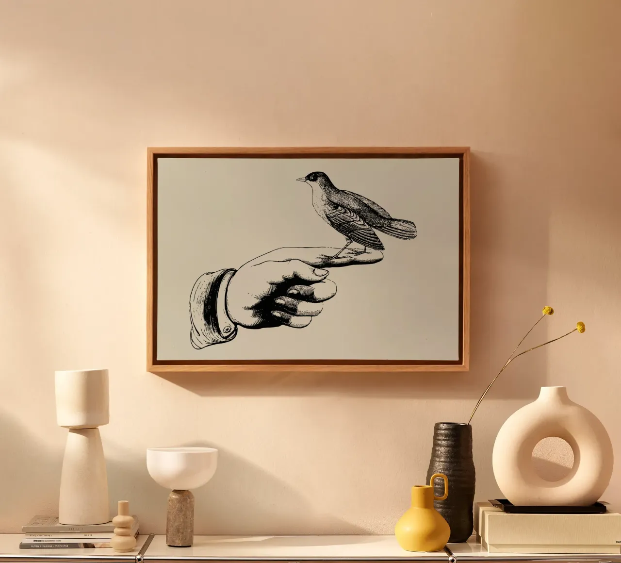 Bird in the hand tela con Cornice a cassetta da Jacqueline Maldonado