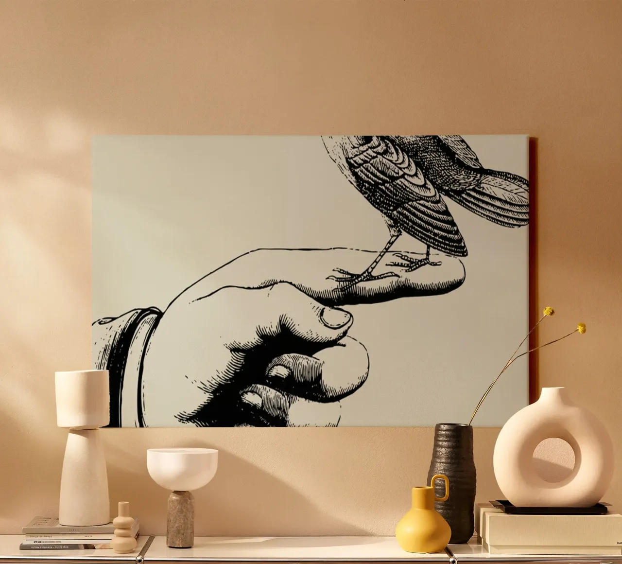 Bird in the hand tela con Cornice a cassetta da Jacqueline Maldonado