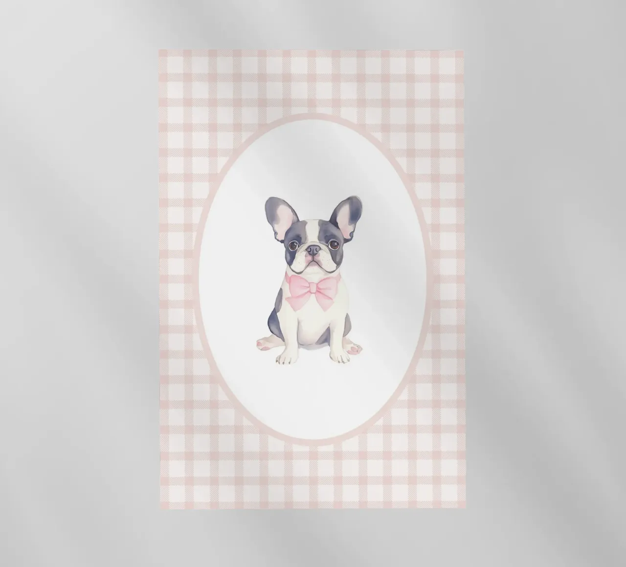 Bulldog francese con fiocco rosa pellicola backlit da Jungle Joy Art