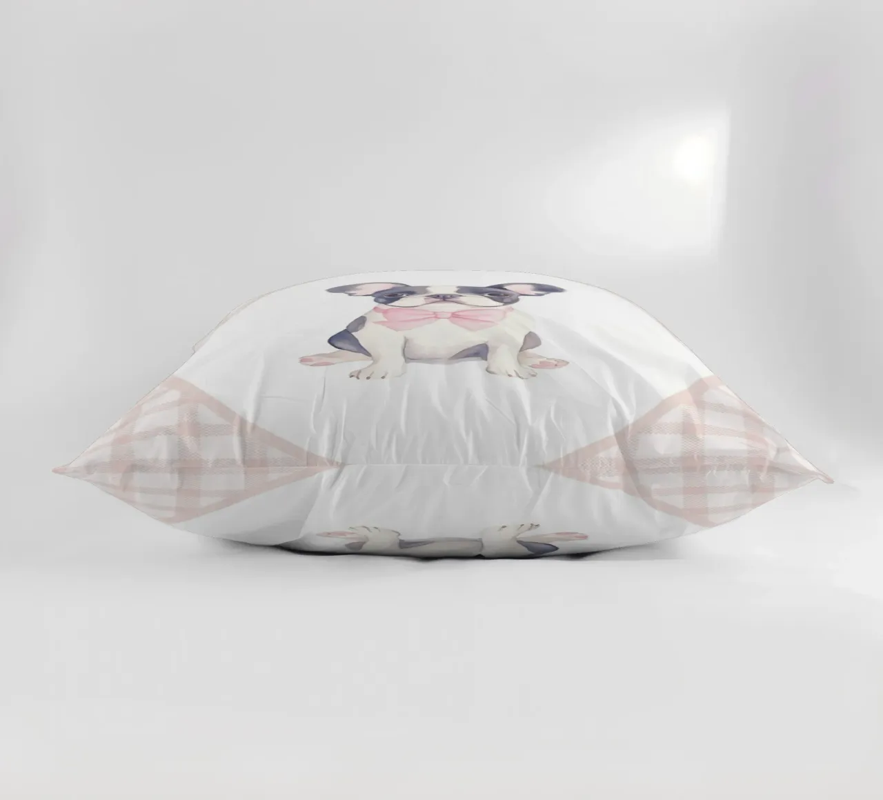 Bulldog francese con fiocco rosa cuscino da Jungle Joy Art