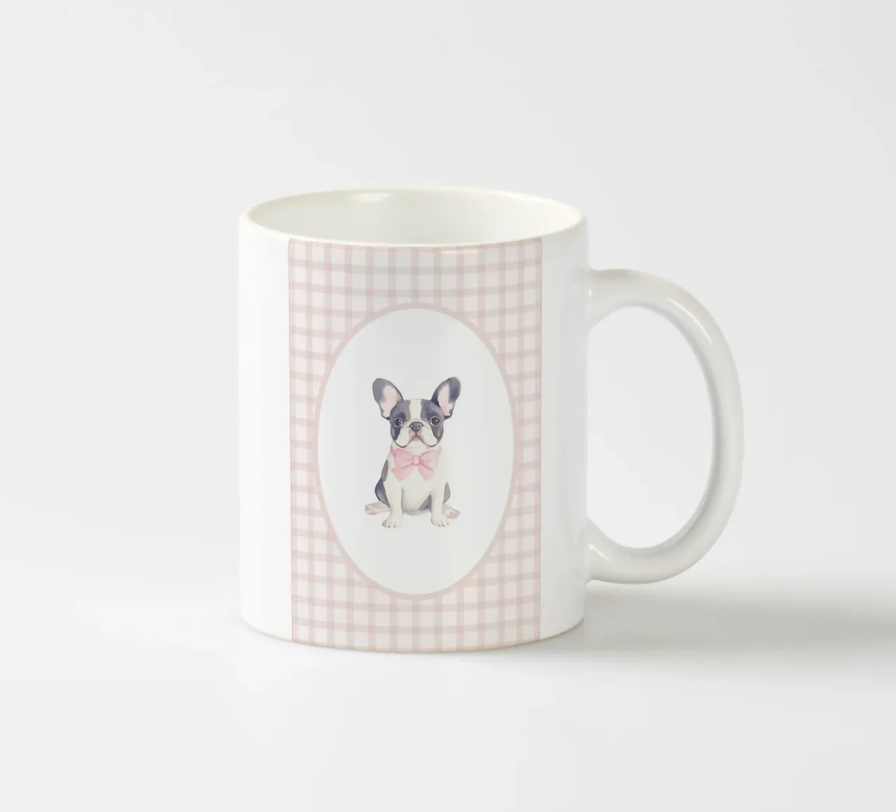 Bulldog francese con fiocco rosa tazza in ceramica da Jungle Joy Art