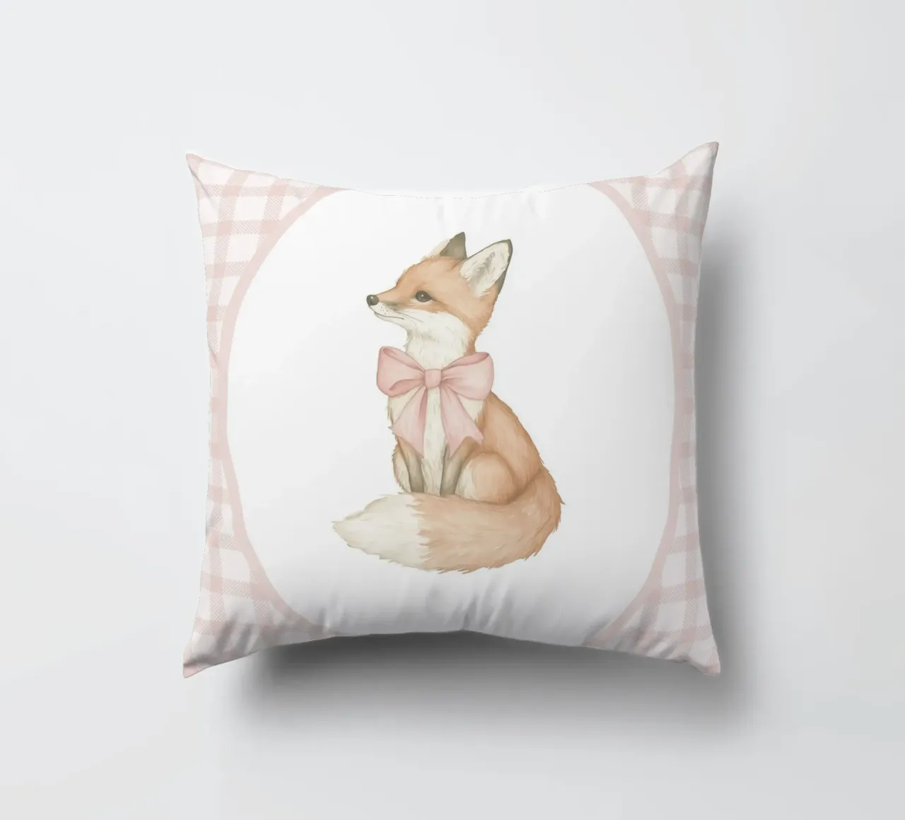 Fox with a Pink Bow decorative cushion by Jungle Joy Art