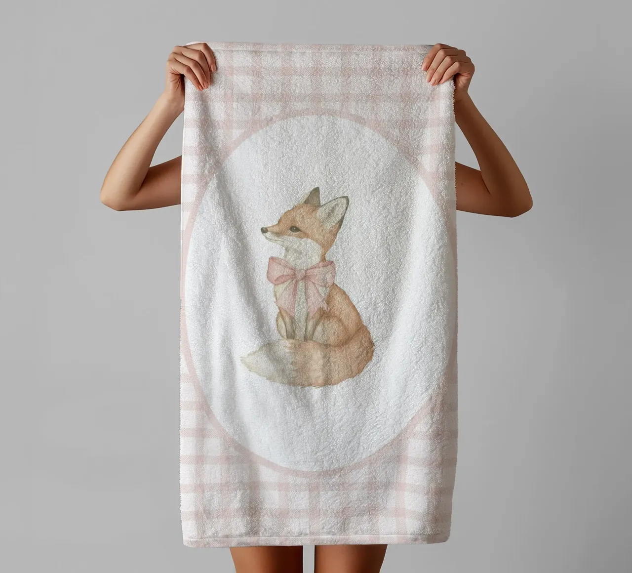 Fox with a Pink Bow towel by Jungle Joy Art