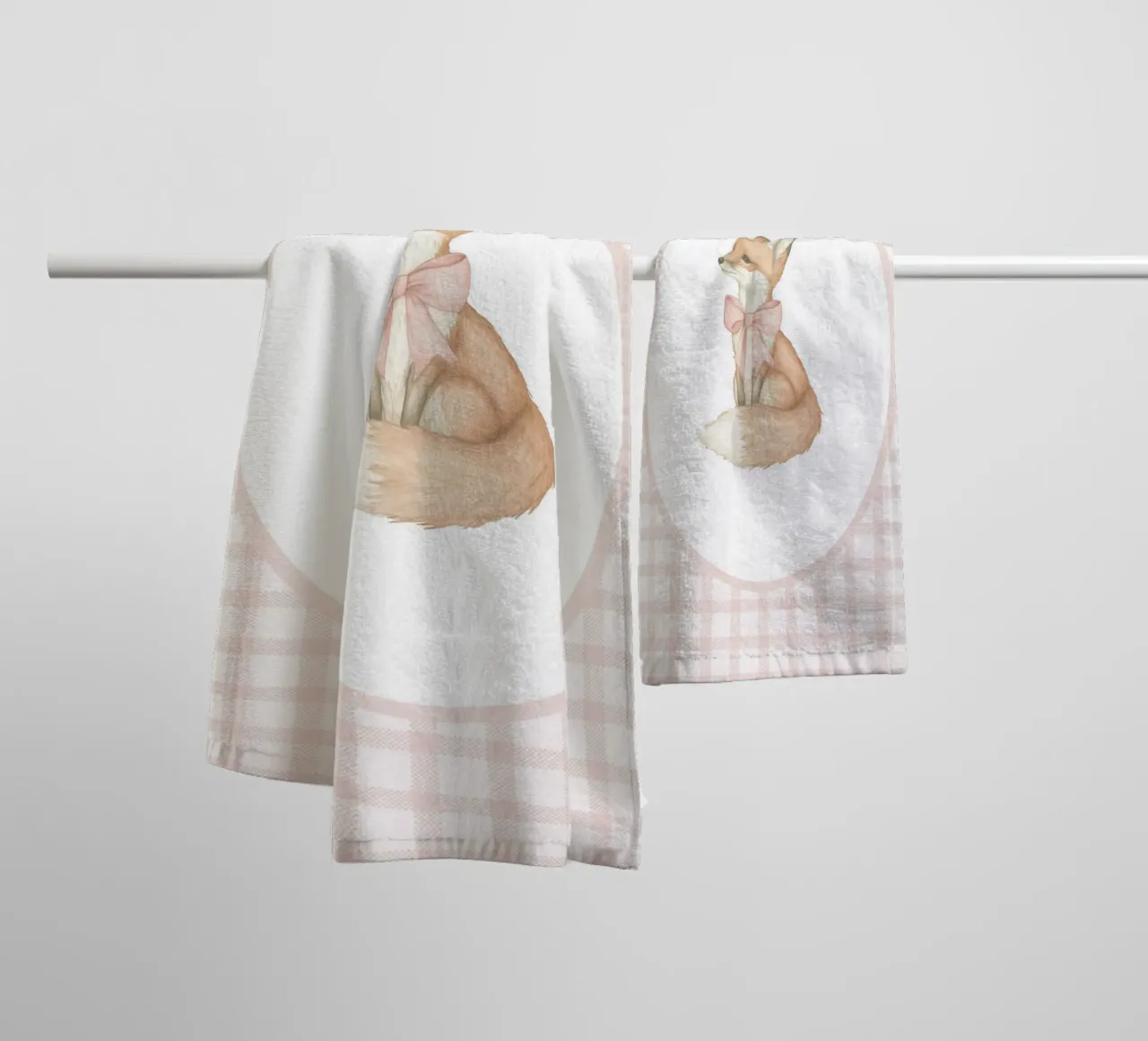 Fox with a Pink Bow towel by Jungle Joy Art