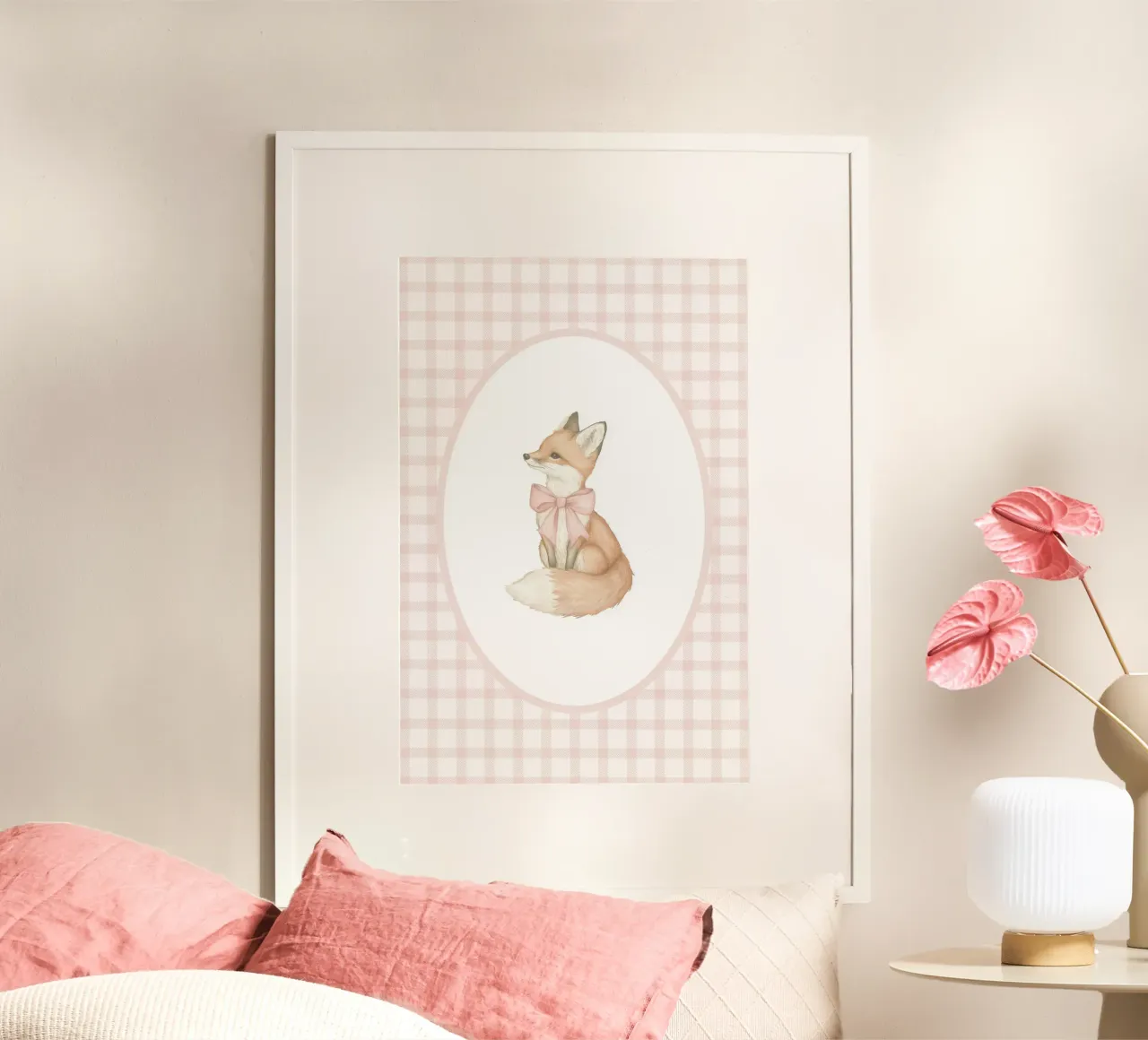 Fox with a Pink Bow hahnemühle by Jungle Joy Art