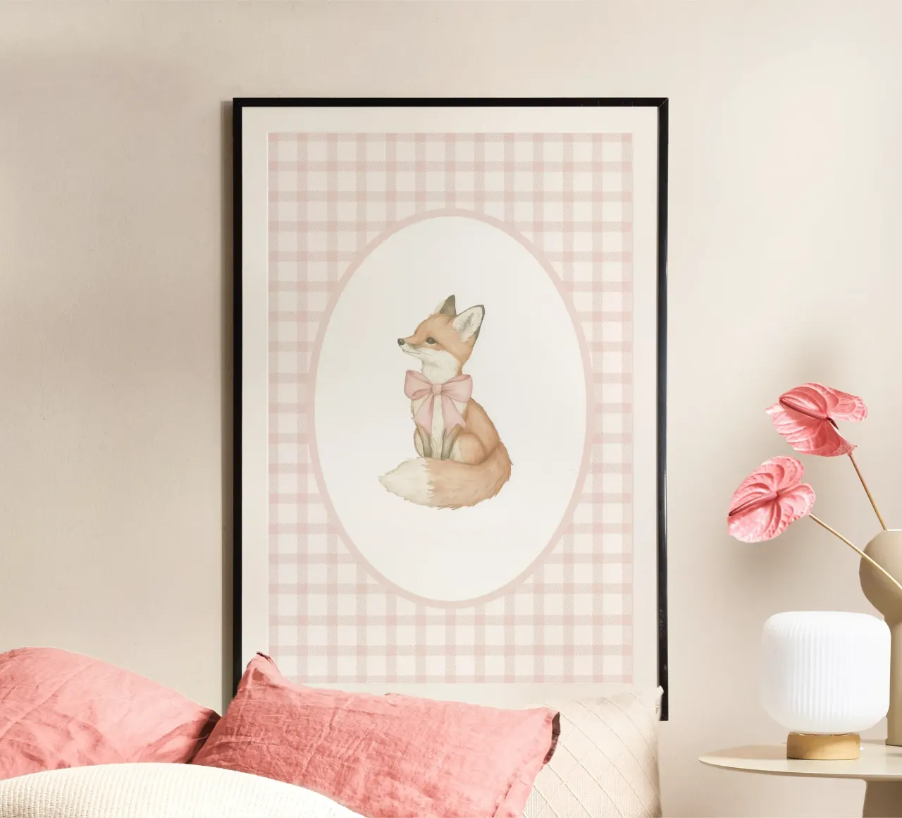Fox with a Pink Bow hahnemühle by Jungle Joy Art