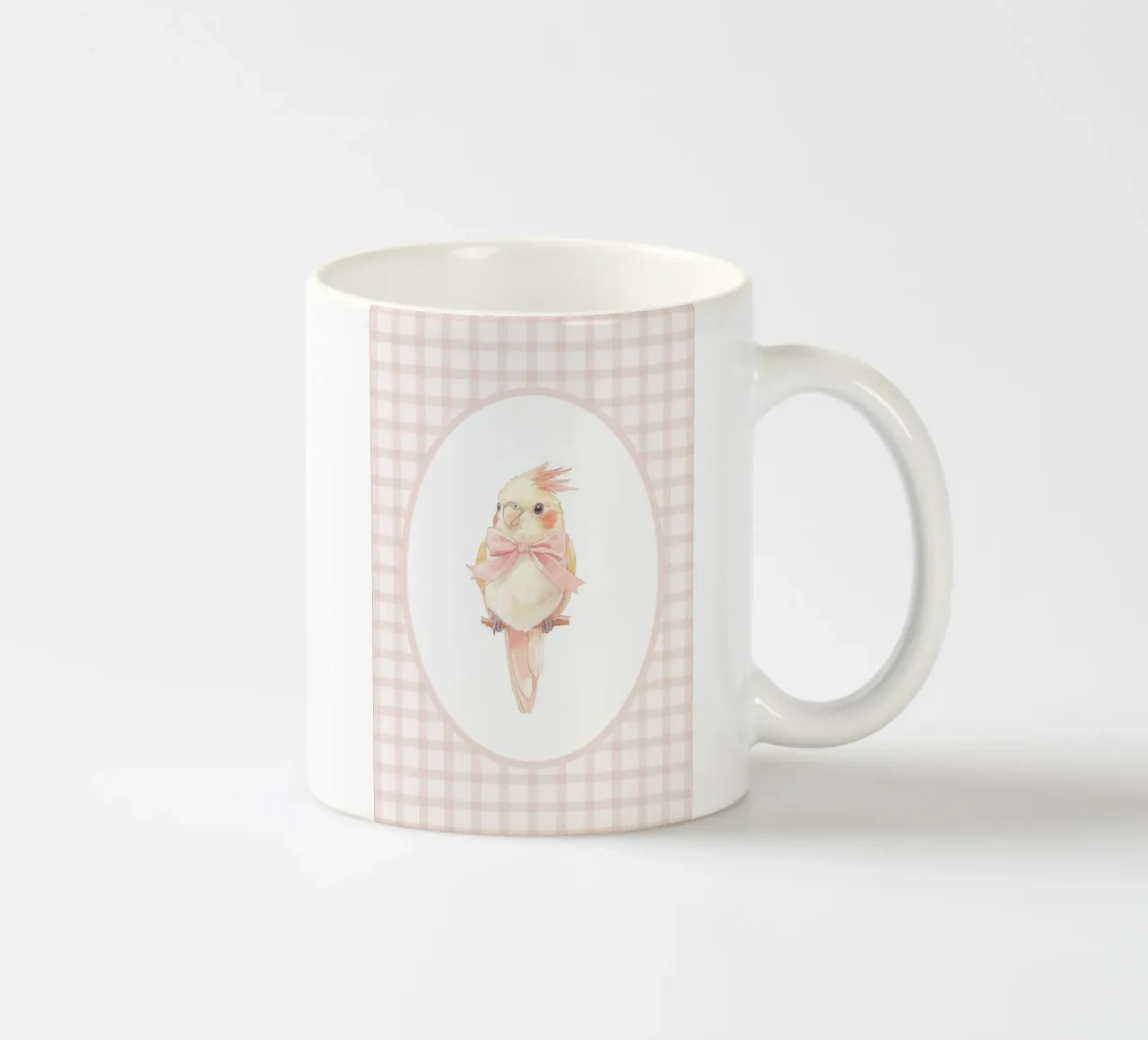 Cacatua con fiocco rosa tazza in ceramica da Jungle Joy Art