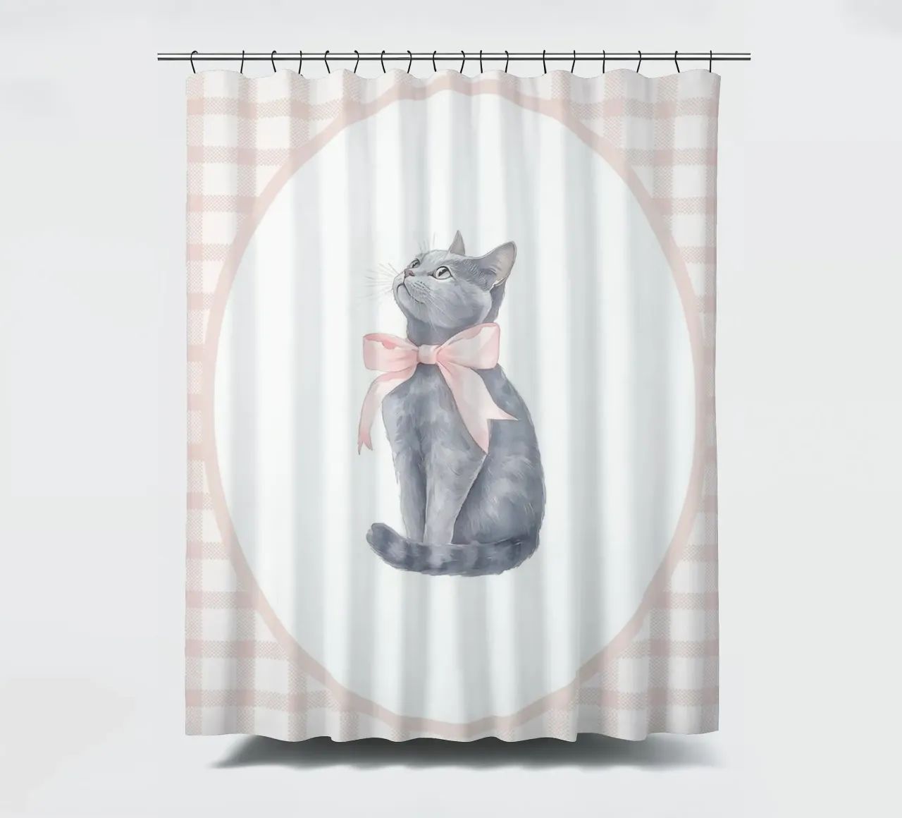 Cat with Pink Bow shower curtain by Jungle Joy Art
