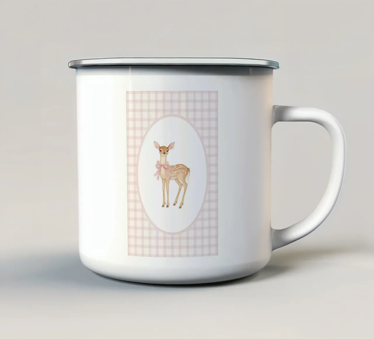 Fulvo con fiocco rosa tazza in smalto da Jungle Joy Art