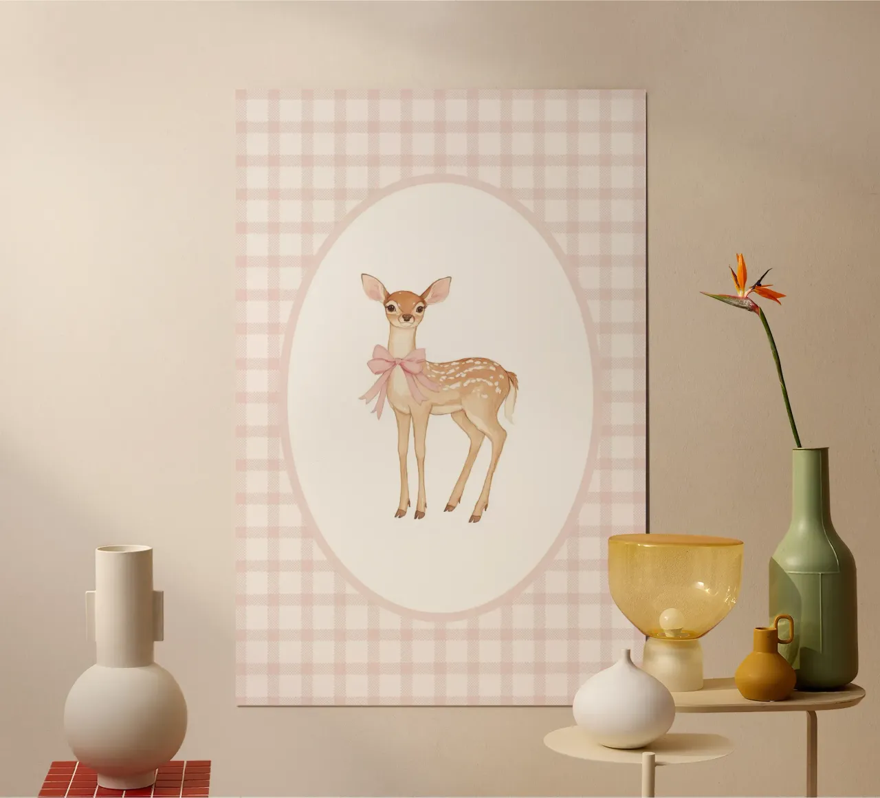 Fulvo con fiocco rosa poster con telaio in plastica da Jungle Joy Art