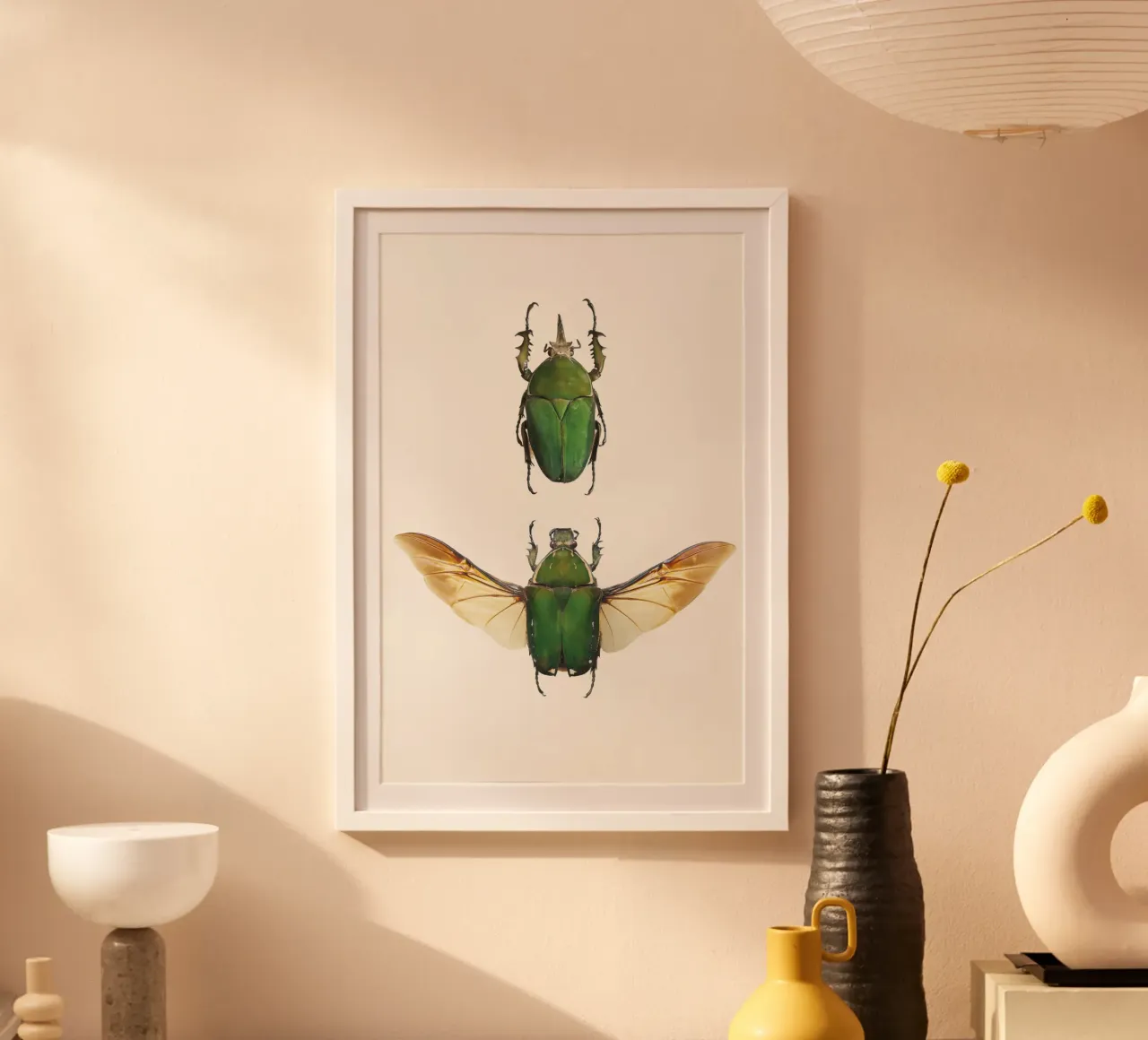 Nature’s Jewels: Green Beetles poster with plastic frame by Curious Collections by Marielle Leenders