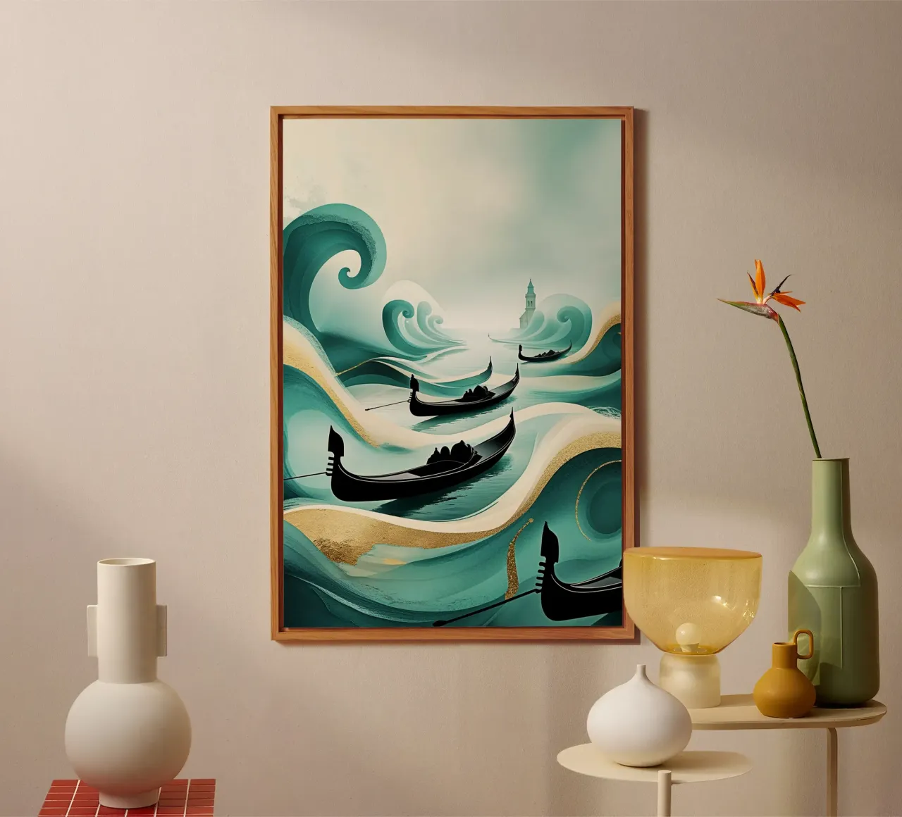 A dreamy abstraction of Venetian gondolas in serene waves alluminio dibond da AlbertKlee