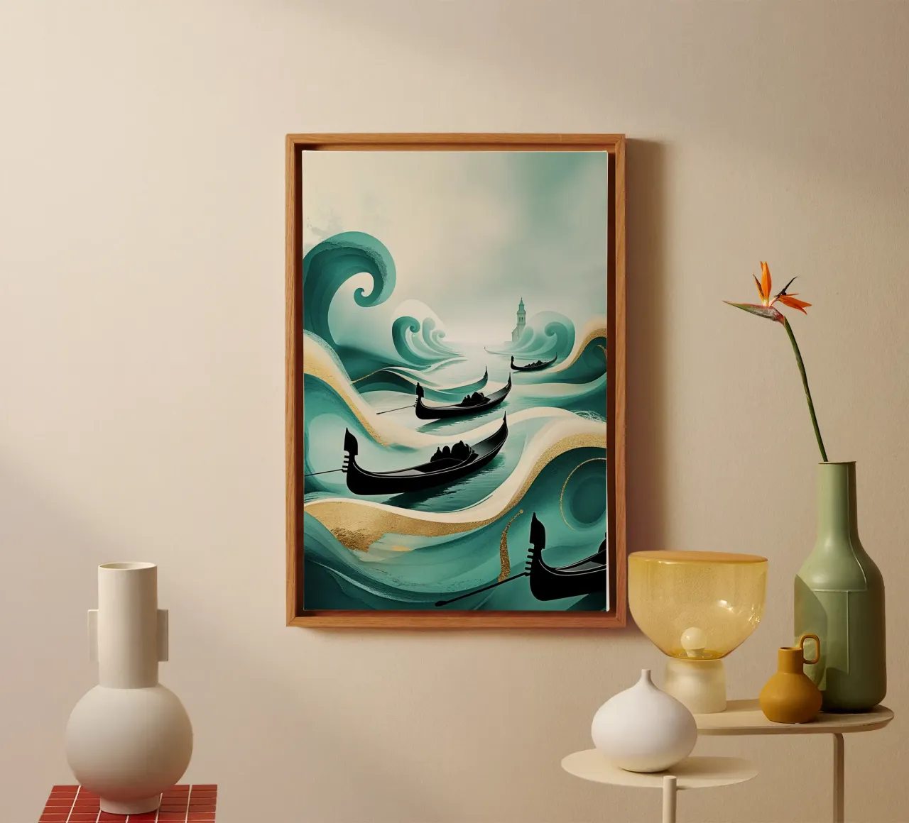A dreamy abstraction of Venetian gondolas in serene waves tela da AlbertKlee