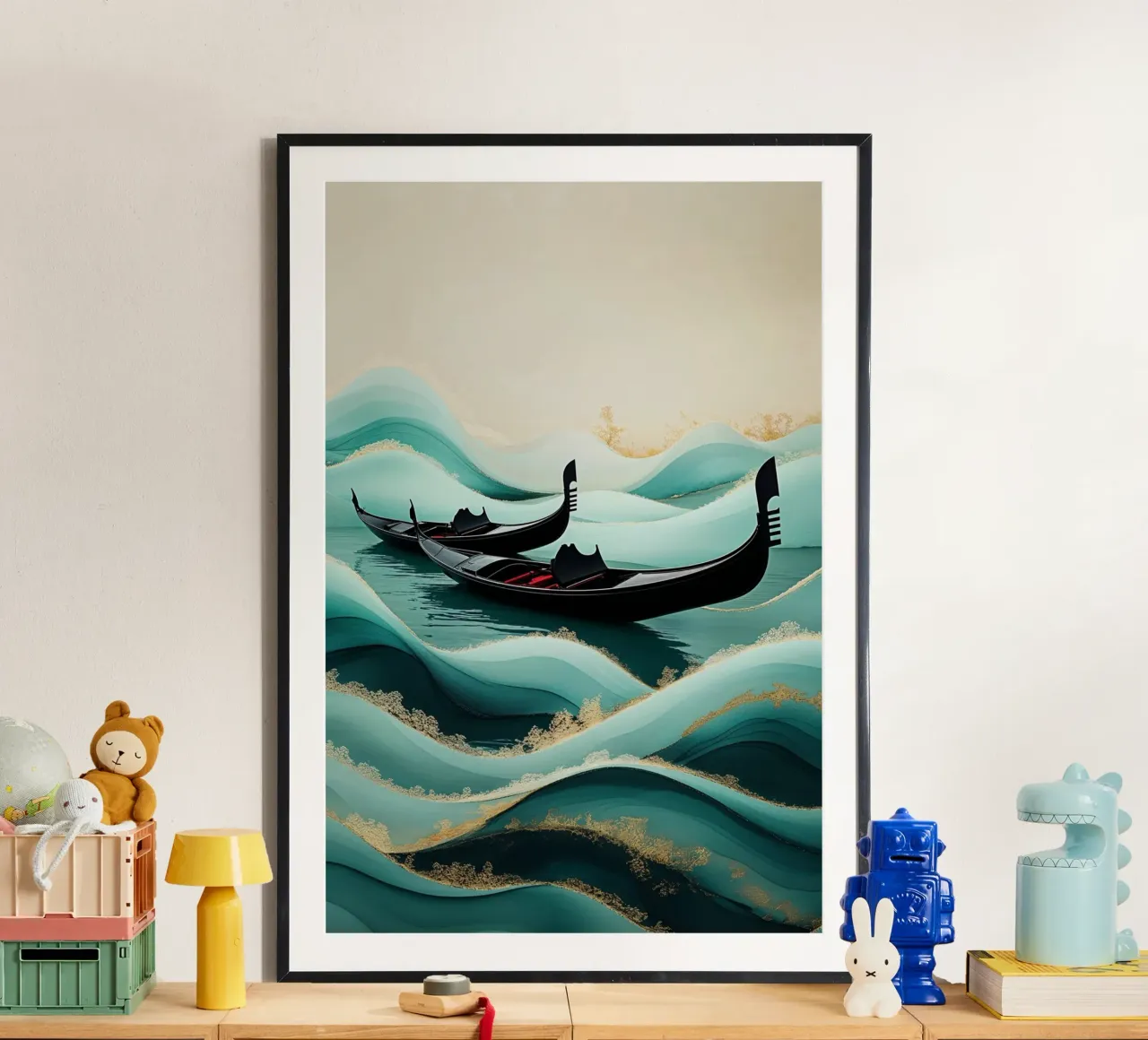 Gentle gondolas amidst rolling golden waves poster da AlbertKlee