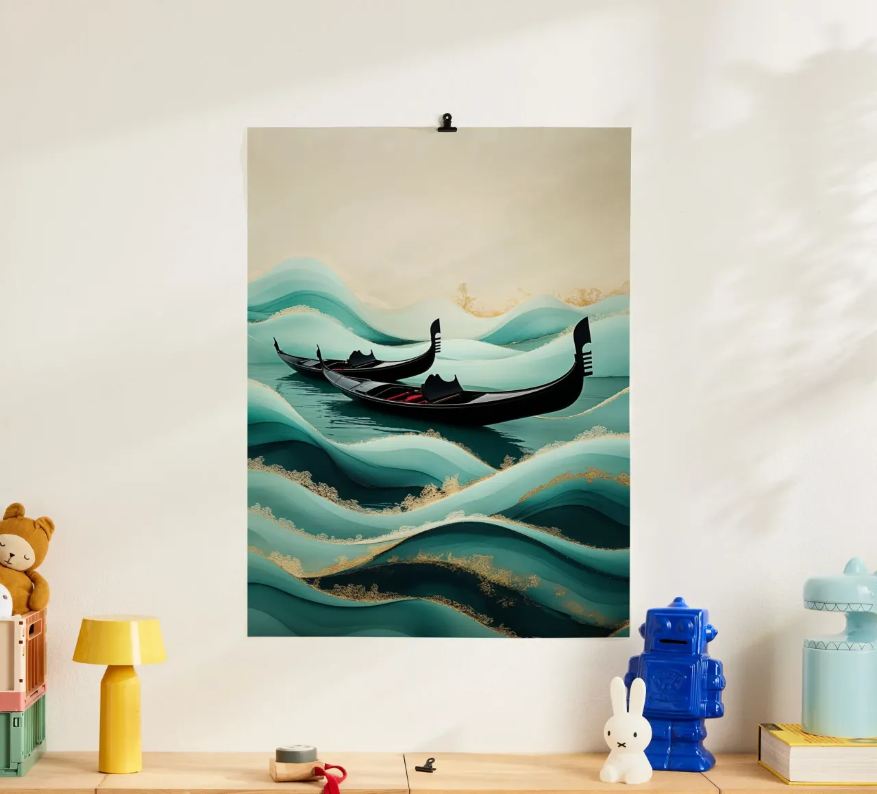 Gentle gondolas amidst rolling golden waves poster da AlbertKlee