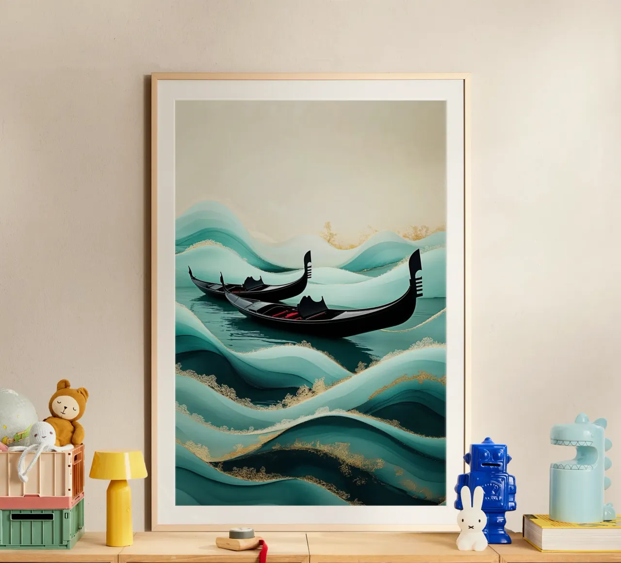 Gentle gondolas amidst rolling golden waves poster da AlbertKlee