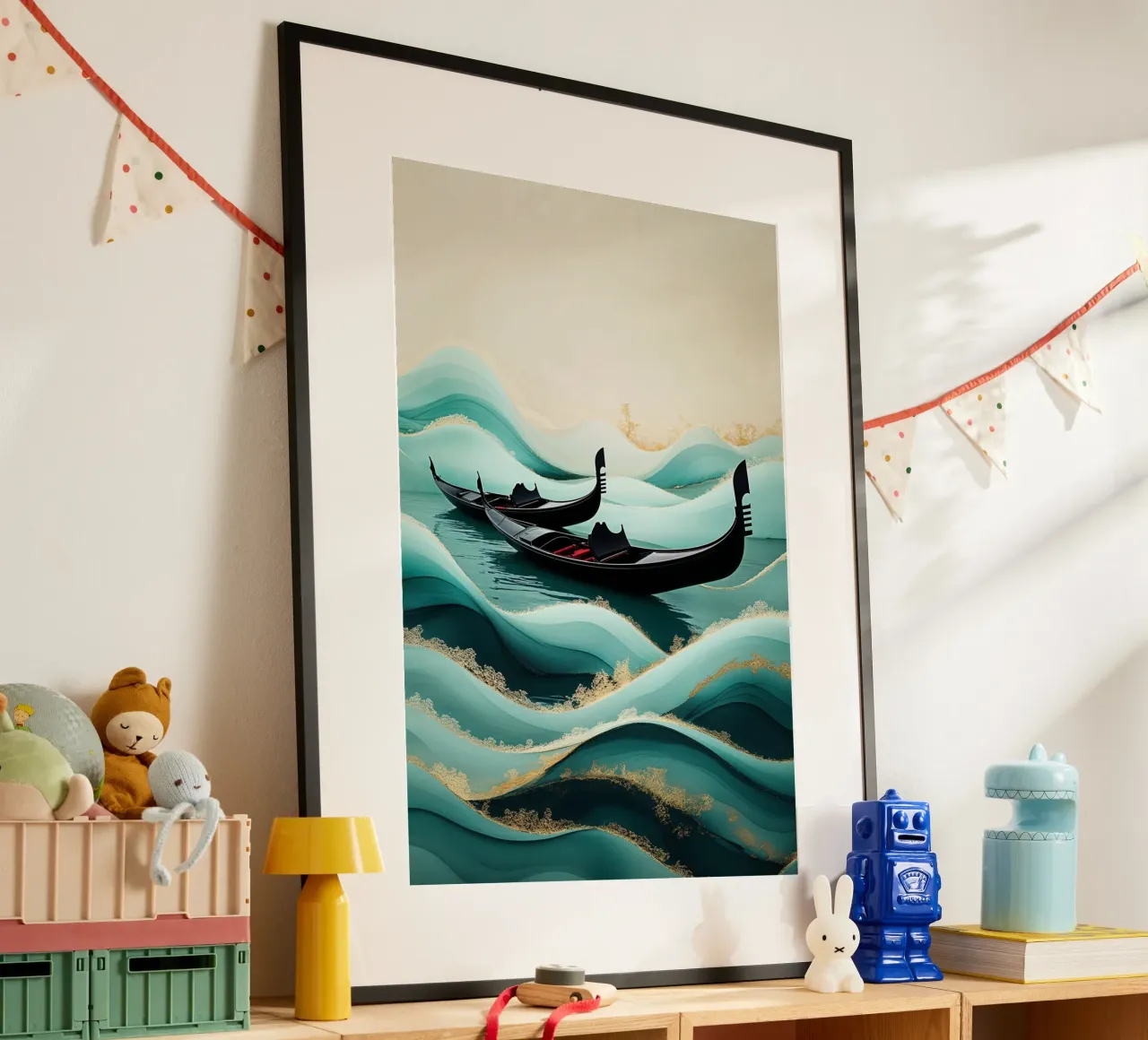 Gentle gondolas amidst rolling golden waves poster da AlbertKlee