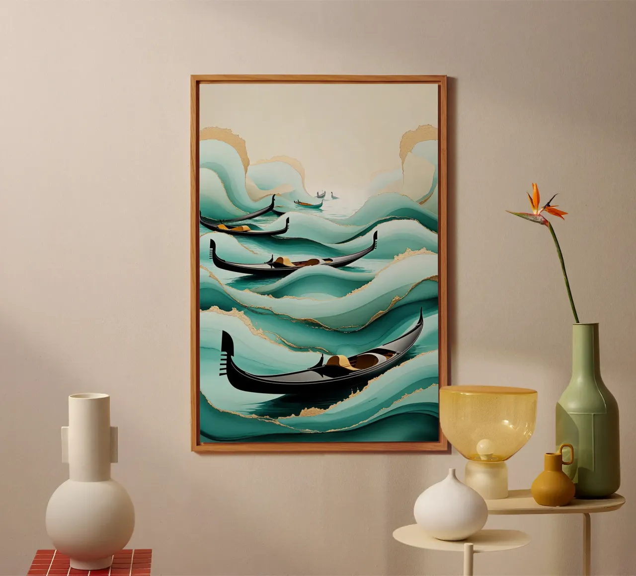 Surreal gondolas amidst textured teal waters pannello forex da AlbertKlee