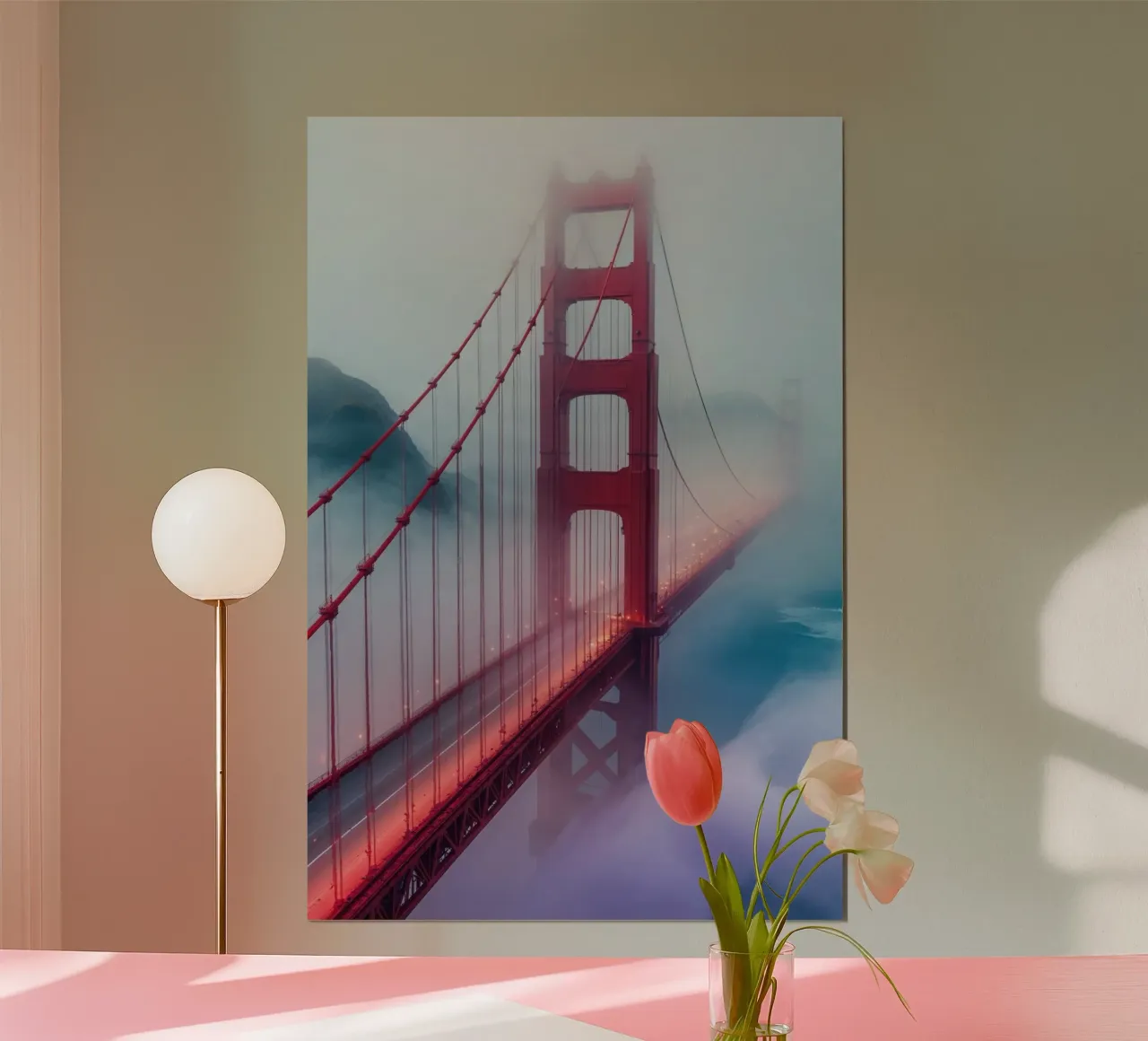 Golden Gate Bridge Veiled in Foggy Elegance carta hahnemühle da AlbertKlee