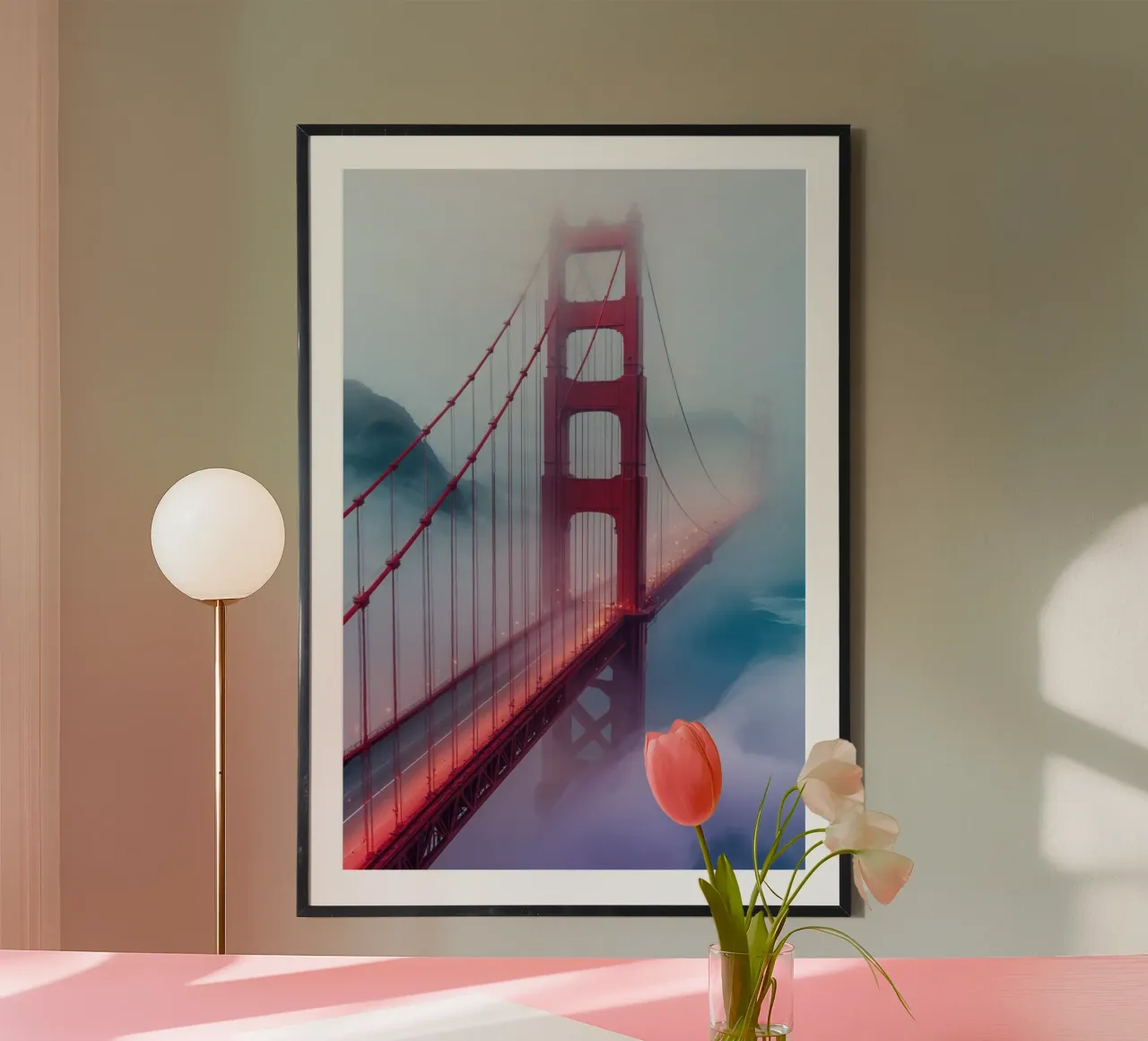 Golden Gate Bridge Veiled in Foggy Elegance carta hahnemühle da AlbertKlee